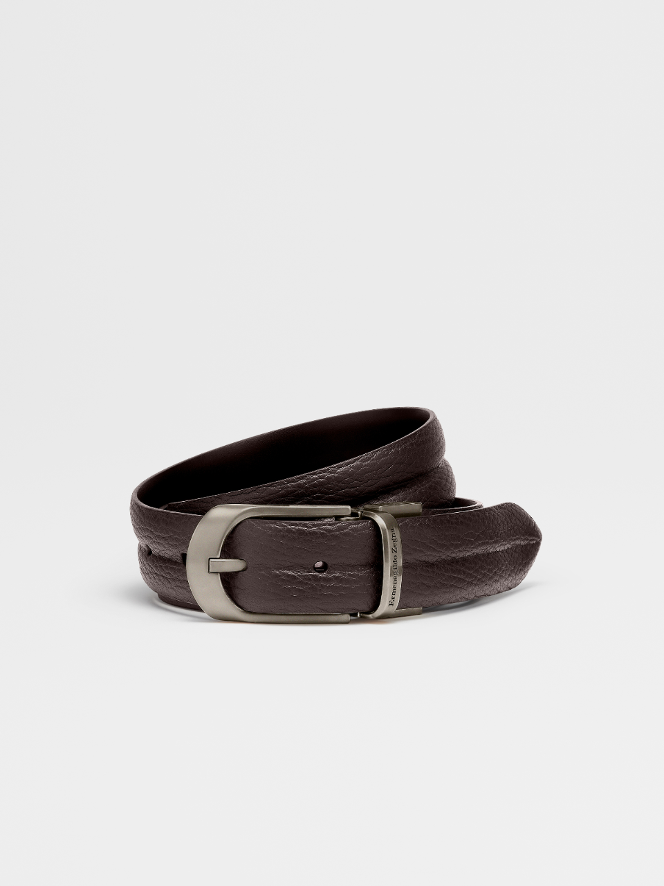 Dark Brown Grained Leather and Black Smooth Leather Reversible Belt